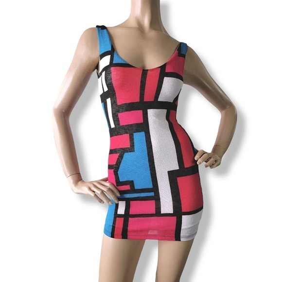 Vivace Retro Mondrian Design Color Block Bodycon Dress - Picture 1 of 8